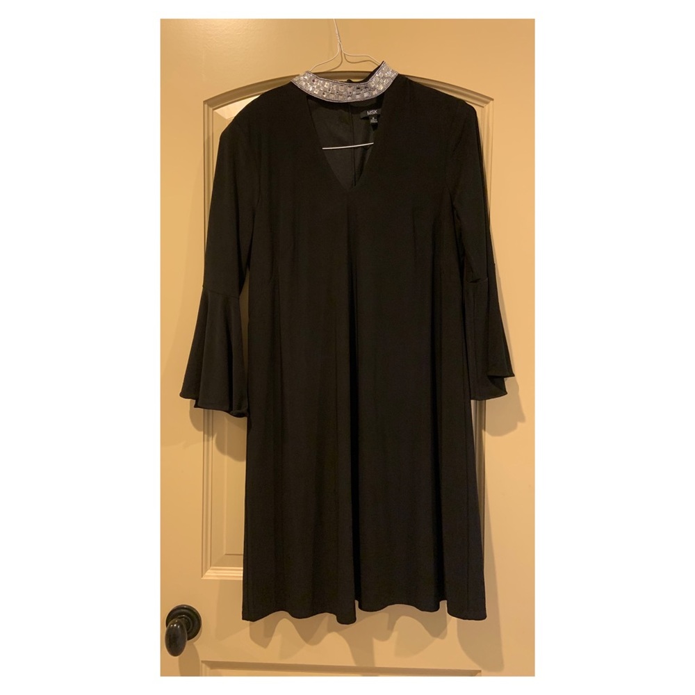 MSK black dress with rhinestone collar